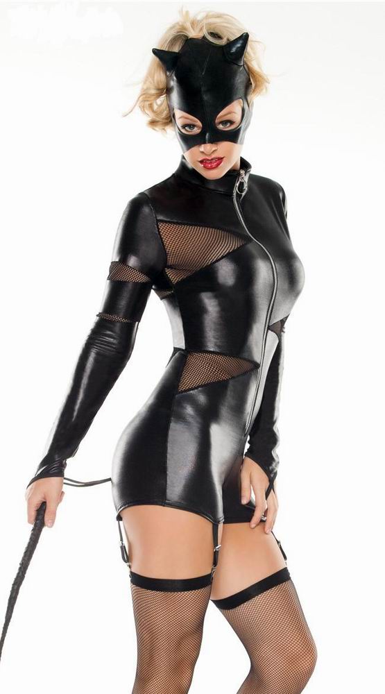 Black Midnight Madness Leather Mesh Zipper Jumpsuit